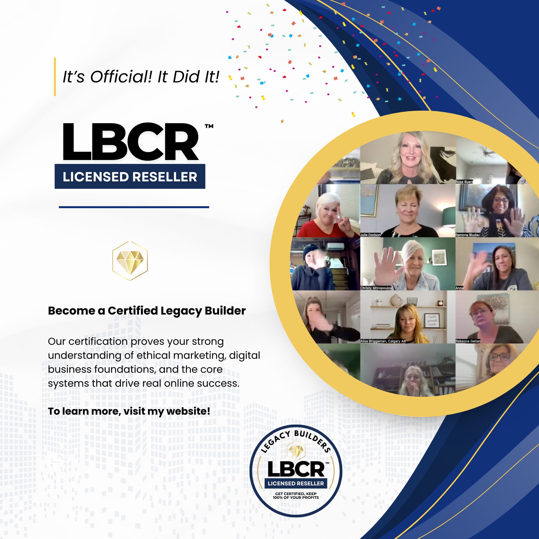 LBCR Licensed Reseller announcement graphic with certification cohort