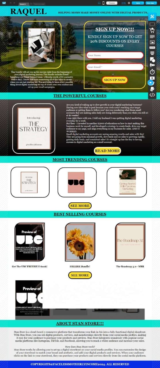 Raquel — Digital Products Sales Page — Store Setup & Conversion project delivered by Sophia